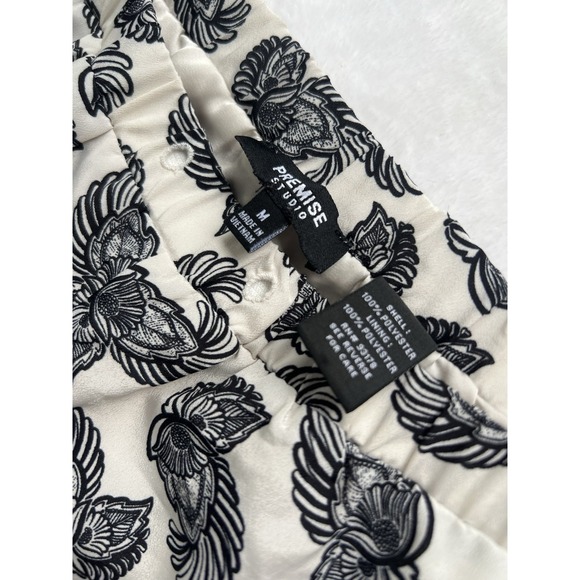 Premise Studio Lined Paisley Pants Womens Medium Quiet Luxury Office Black Cream - Picture 3 of 13